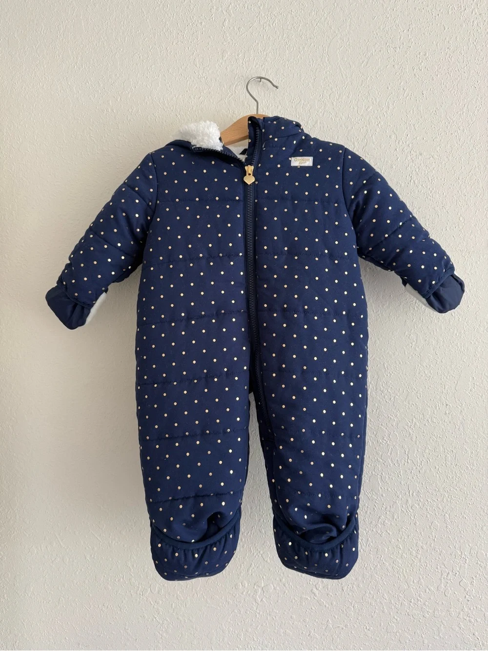 OshKosh B'gosh Navy Quilted snowsuit with Gold Dots